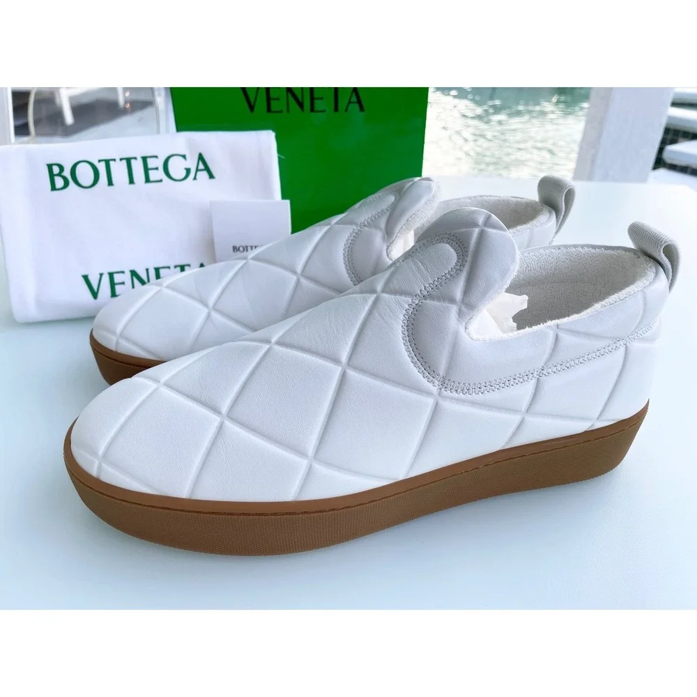 Bottega Veneta Mens 639736 Quilted Embossed White Lambskin Slipon Loafer shoe 43